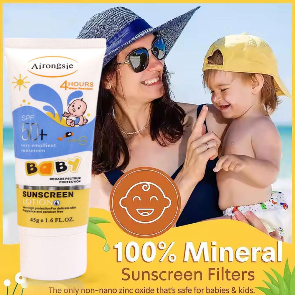 Baby Sunscreen Lotion - Airongsje SPF50+ Baby Zonnebrandcrème, Waterbestendig, Parfumvrij,