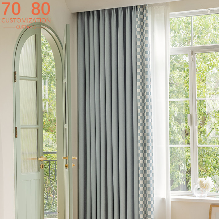 Baby Products Rating - Nieuwe babyblauwe geruite jacquard-gordijnen met chenille-stof